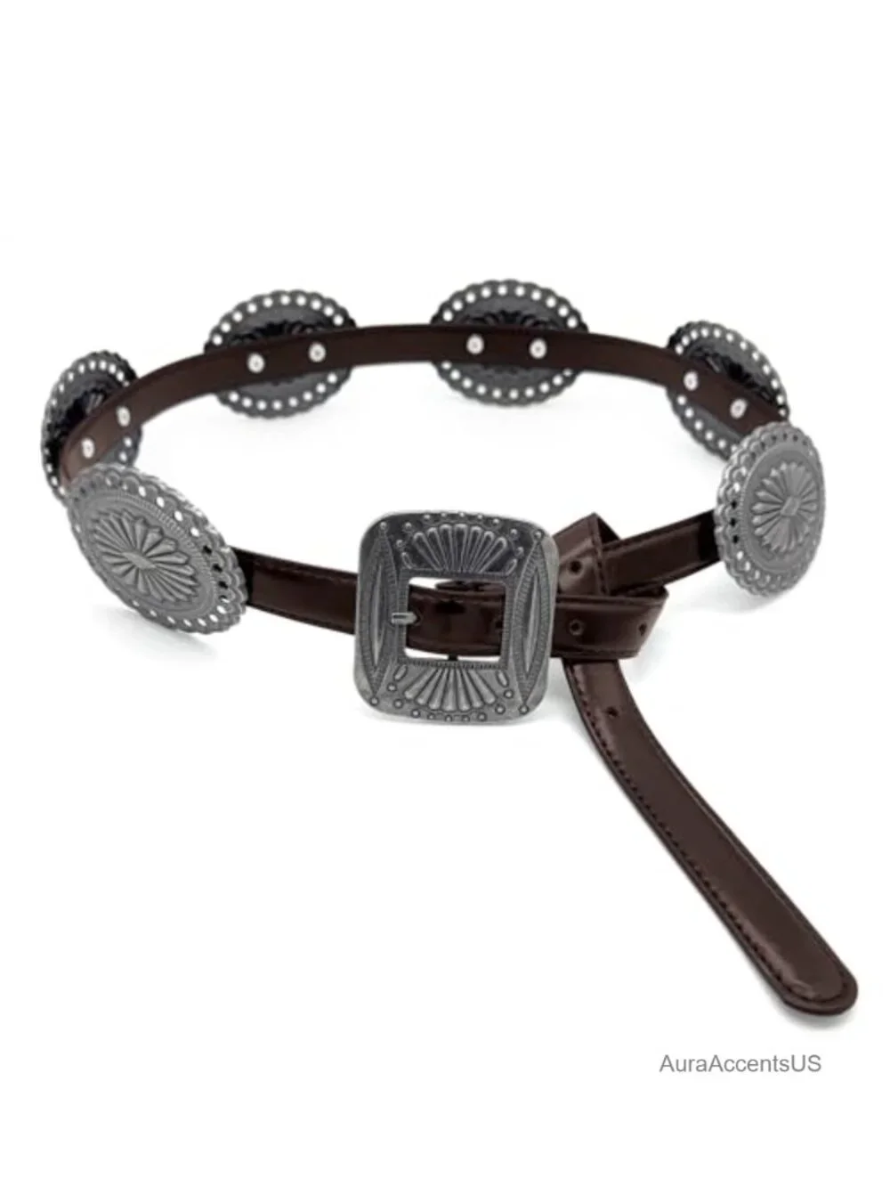 Women's Western Concho Belt Faux Leather Cowgirl Belt for Jeans Dresses Country